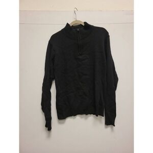 Eddie Bauer School Sweater Black 1/4 Zip Pullover Knit Top Mens M Medium